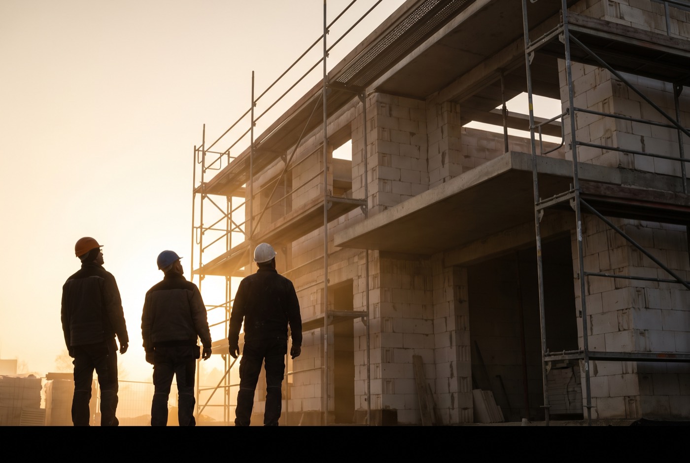 Zwei Generationen auf der Baustelle im Morgenlicht